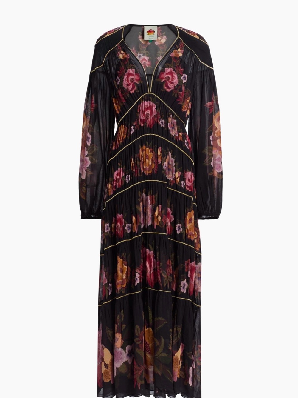 FARM Rio Black Floral Maxi Dress with Pink & Orange Blooms